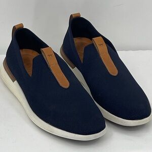 WOLF& SHEPHERD Men's 11 WOMEN 13 Navy Slip-On Knit Sneakers with Tan Accents